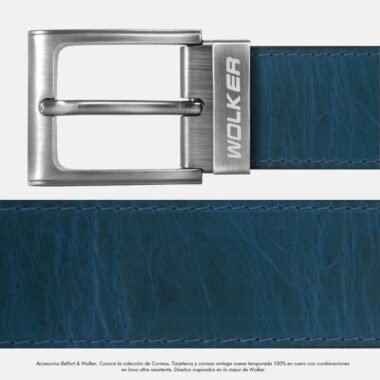 Correa en Cuero (UNITALLA) Hebilla Niquel / Azul vintage