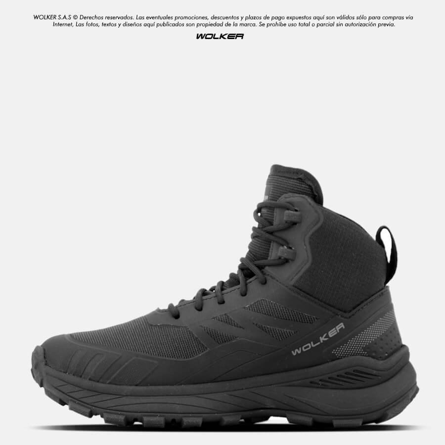 Botas Outdoor Wolker Trek Negro capellada inyectada, Trekking hiking outdoor performance V_TEX 2